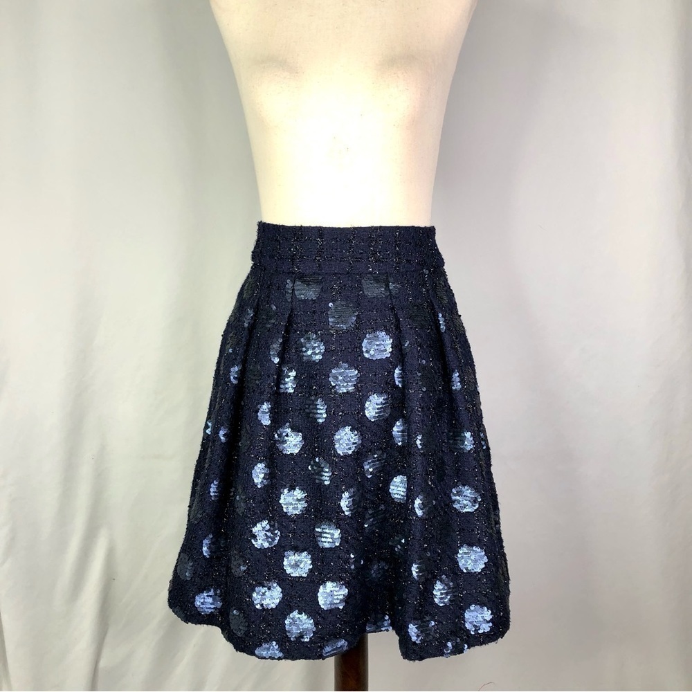 Eva Franco skirt high waisted boucle tweed metallic sequins navy blue pockets! 8